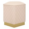 Art deco čalouněná pětiúhelníková růžová kožená taburetka Glamia Tapisé s kosočtvercovým vzorem a zlatým detailem 38 cm