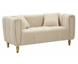 Designová glamour sedačka Celestia s béžovým potahem a zlatými detaily 155 cm