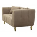 Designová glamour sedačka Celestia se světlým hnědým sametovým potahem a zlatými kovovými detaily 155 cm