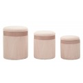Moderní set tří kulatých sametových růžových taburetek Mendy s žebrovaným potahem s úložným prostorem 49 cm