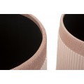 Moderní set tří kulatých sametových růžových taburetek Mendy s žebrovaným potahem s úložným prostorem 49 cm