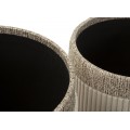 Moderní set kulatých čalouněných sametových béžových taburetek Mendy s hnědým dekoračním pásem s úložným prostorem 49 cm