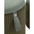 Moderní set kulatých čalouněných úložných taburetek Lidia se zeleným kaki žebrovaným sametovým potahem 38 cm