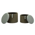 Moderní set kulatých čalouněných úložných taburetek Lidia se zeleným kaki žebrovaným sametovým potahem 38 cm