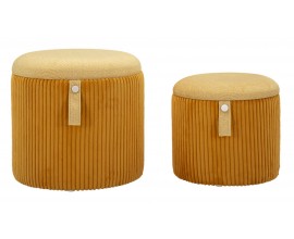 Designová sada taburetek Lidia v kulatém tvaru s žebrovaným sametovým potahem v oranžové barvě s úložným prostorem