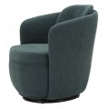 Modern&iacute; klubov&eacute; čalouněn&eacute; otočn&eacute; křeslo Meron v petrolejov&eacute; modr&eacute; barvě s boucl&eacute; potahem s černou podstavou 75 cm