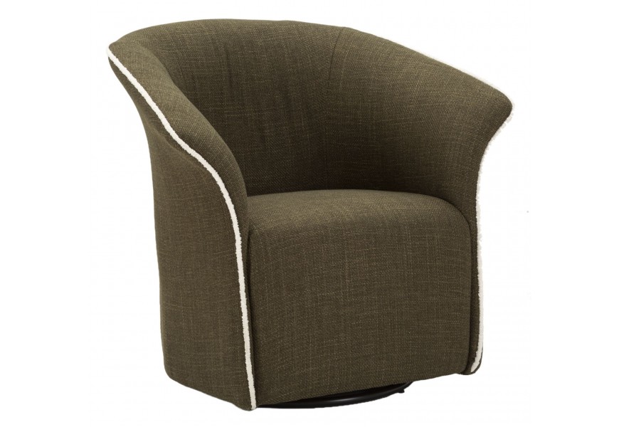 Designové klubové křeslo Merlon s textilním zeleným potahem a bílým lemovaným pasem s otočnou funkcí