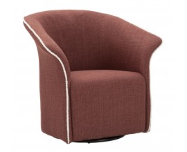 Designov&eacute; klubov&eacute; křeslo Merlon s otočnou funkc&iacute; v terakotově hněd&eacute; barvě s pro&scaron;&iacute;van&yacute;m lemem v b&iacute;l&eacute; barvě s černou kovovou podstavou