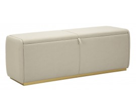 Modern&iacute; designov&aacute; lavice Monde s &uacute;ložn&yacute;m prostorem se světl&yacute;m &scaron;ed&yacute;m čalouněn&iacute;m a zlatou podstavou 130 cm