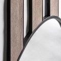 Art deco nástěnné kulaté masivní zrcadlo Missy s černým kovovým rámem a hnědým dřevěným dekorem 222 cm