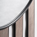 Art deco nástěnné kulaté masivní zrcadlo Missy s černým kovovým rámem a hnědým dřevěným dekorem 222 cm