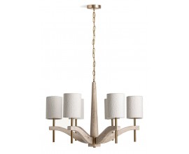 Luxusní art deco mramorový lustr Monique v béžové barvě se šesti bílými buklé stínítky a zlatým akcentem 82 cm