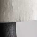 Luxusní masivní stojací lampa Ninewe s designovou nohou z mangového dřeva v černé barvě s béžovým jutovým stínítkem 162 cm