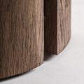 Luxusní moderní konferenční stolek Lermont s kulatou travertinovou béžovou deskou masivní hnědou podstavou 80 cm