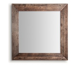 Luxusní vintage velké nástěnné zrcadlo Colton se čtvercovým rámem z recyklovaného dřeva v hnědé barvě s výraznou strukturou a starožitnou povrchovou úpravou
