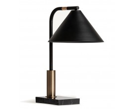 Glamour noční lampa Zar s obdélníkovou podstavou z mramoru v černé barvě s bílými žilkami se stínítkem z kovu v černé barvě se zlatými detaily a nastavitelným kloubem
