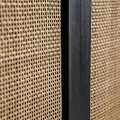 Luxusní etno čtyřdveřový černý obdélníkový příborník Morino z masivního dřeva s hnědým výpletem 206 cm