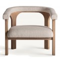 Luxusní art deco masivní hnědé křeslo Rarin s čalouněním a béžovým textilním potahem 80 cm
