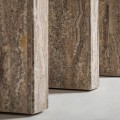 Luxusn&iacute; art deco  travertinov&yacute; obd&eacute;ln&iacute;kov&yacute; konzolov&yacute; stolek Lorisa v hněd&yacute;ch t&oacute;nech se třemi klenbami a čtyřmi nožičkami 150 cm