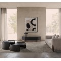 Luxusní tmavě hnědý art deco TV stolek Davaro zaobleného tvaru se zásuvkou s designovými kovovými nožičkami 200 cm