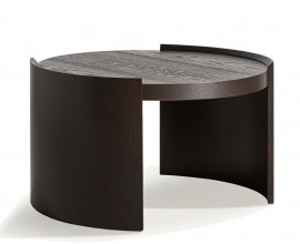 Luxusní art deco kulatý konferenční stolek Davaro v tmavě hnědé barvě se dvěma geometrickými nožičkami 45 cm