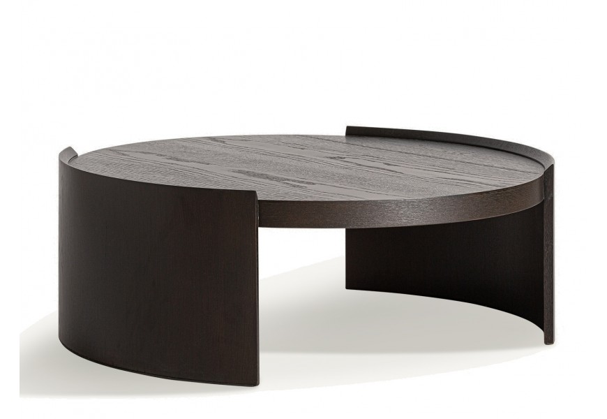 Luxusní art deco tmavě hnědý konferenční stolek Davaro s kulatou deskou se dvěma geometrickými nožičkami 35 cm
