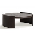 Luxusní art deco tmavě hnědý konferenční stolek Davaro s kulatou deskou se dvěma geometrickými nožičkami 35 cm