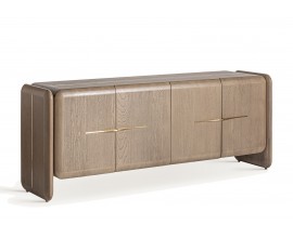 Luxusní art deco čtyřdveřový příborník Ardelle hnědé barvy obdélníkového tvaru s poličkami se zlatými úchyty 210 cm