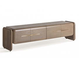 Luxusní art deco hnědý televizní stolek Ardelle obdélníkového tvaru se dvěma šuplíky se zlatými úchyty 192 cm