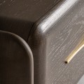 Luxusní art deco hnědý televizní stolek Ardelle obdélníkového tvaru se dvěma šuplíky se zlatými úchyty 192 cm
