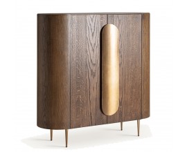 Luxusní art deco dvoudveřová geometrická hnědá barová skříňka Nisi se třemi poličkami se zlatým kovovým detailem 141 cm
