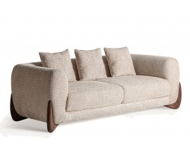 Luxusní moderní béžová třímístná sedačka Luvino obdélníkového tvaru s nožičkami z masivního jasanového dřeva 220 cm