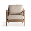 Luxusní retro čalouněné béžové křeslo Milonisa s dřevěnou hnědou konstrukcí a ratanovým vídeňským výpetem 86 cm