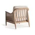 Luxusní retro čalouněné béžové křeslo Milonisa s dřevěnou hnědou konstrukcí a ratanovým vídeňským výpetem 86 cm