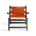 Luxusní vintage cihlově červené kožené křeslo Huron s černými dřevěnými nožičkami 82 cm