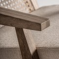 Luxusní koloniální masivní hnědé křeslo Puners s vídeňským výpletem a členěným béžovým sedadlem 90 cm