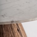 Luxusní venkovský mramorový bílý kulatý jídelní stůl Juzina s kuželovou dřevěnou hnědou nohou 120 cm