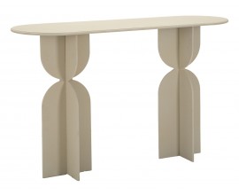 Moderní oválný kovový konzolový stolek Agafay se dvěma designovými nohami v pískové bílé barvě 120 cm