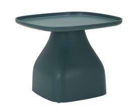 Minimalistický příruční stolek Avanguardio v petrolejově modré barvě s keramickým vzhledem s vrchní deskou ve čtvercovém tvaru s oblými rohy s hladkým povrchem