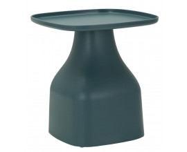 Designový příruční stolek Avanguardio v petrolejové modré barvě s hladkým povrchem s vrchní deskou ve čtvercovém tvaru s oblými hranami s keramickým vzhledem