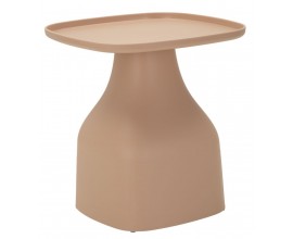 Designový minimalistický příruční stolek Avanguardio ve starorůžové barvě s hladkým povrchem a oblými rohy s vrchní deskou ve čtvercovém tvaru s keramickým vizuálem
