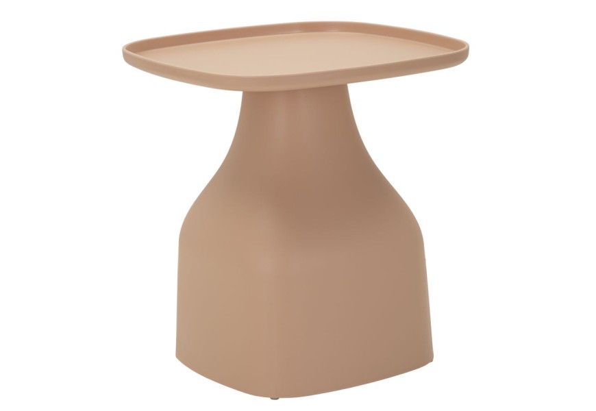 Designový minimalistický příruční stolek Avanguardio ve starorůžové barvě s hladkým povrchem a oblými rohy s vrchní deskou ve čtvercovém tvaru s keramickým vizuálem