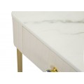 Art deco sada čtvercových mramorových sametových béžových příručních stolků Glamia Tapisé se zásuvkou 90 cm