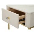Art deco sada čtvercových mramorových sametových béžových příručních stolků Glamia Tapisé se zásuvkou 90 cm