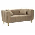 Designová glamour sedací sestava nábytku Celestia do obývacího pokoje se světlým hnědým sametovým potahem a zlatým detailem