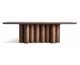 Luxusní art deco masivní obdélníkový jídelní stůl Nordas v hnědé barvě s atypickou nohou 260 cm