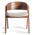 Luxusní art deco masivní hnědá jídelní židle Korezar s čalouněným texturovaným béžovým sedadlem 79 cm