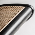Luxusní art deco masivní černé atypické křeslo Georand s vídeňským výpletem z béžového ratanu se zlatými nožičkami 85 cm