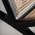 Luxusní art deco masivní černé atypické křeslo Georand s vídeňským výpletem z béžového ratanu se zlatými nožičkami 85 cm