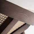 Luxusní art deco geometrické hnědé atypické křeslo Mari s vídeňským ratanovým výpletem a masivním rámem s béžovým potahem 88 cm